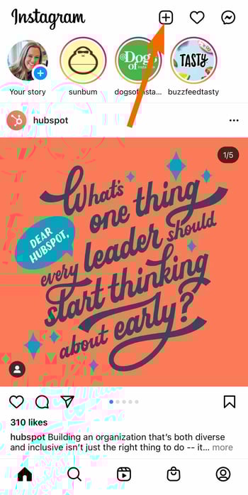 click the plus button on your instagram to repost